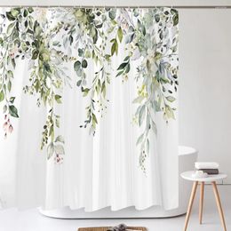 Shower Curtains Green Leaves Watercolor Nordic Style Leaf Plant Floral Waterproof Bathroom Bathtub Curtain Room Decor With Hooks