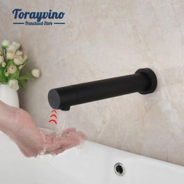 Bathroom Sink Faucets Torayvino Automatic Sensor Faucet Single Hole Wall Mounted Chrome/Matte Black Cold Water Basin Mixer Tap