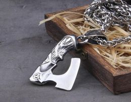 Pendant Necklaces Stainless Steel Nordic Viking Warrior Axe Necklace Bottle Opener As Men Gift With Wooden Box9385609