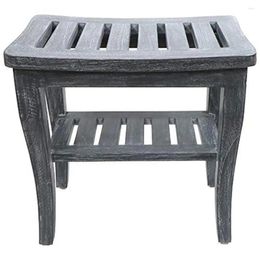 Storage Boxes Teak Petite Seat Shower Bench Weathered Grey 16.625"W X 10"D 16.75"H 200lbs Capacity Indoor Outdoor Meditation Spa Deck Bath