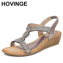 Dress Shoes Rhinestone Roman Sandals Summer Ethnic Open Toe Thick Bottom Slope Heel Women'S Women Platform Size