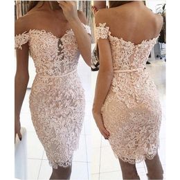 2019 New White Full Lace Homecoming Dresses Buttons Off-the-Shoulder Sexy Short Tight Custom Made Cocktail Dress Fast Shipping 258 2631