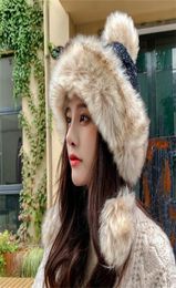 Beanie/Skull Caps Fashion Knitted Fur Hat Russian Winter Women Cap With Two Pompoms Hats Warm y Stylish Female Tail Beanie8210173