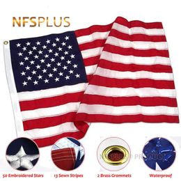 Double sided US flag embroidered with the Star Spangled Banner Oxford fabric home outdoor US national flag banner USA 240509