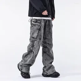 Men's Jeans 2024 Ropa Aesthetic Y2K Fashion Vintage Grey Baggy Cargo Pants For Men Clothes Pleated Streetwear Straight Long Trousers