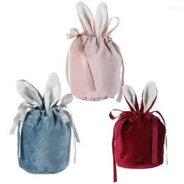 Storage Bags Easter Treat Chocolate Gift Ears Candy Bag Flange Velvet Drawstring Pouches Party