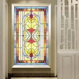 Window Stickers Frosted Privacy Glass Film Church Style Pattern Sun Blocking Non-Glue Static Cling Door Tint Sticker