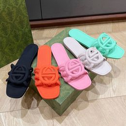 Designer Sandals Women Slides Rubber Slippers Letter Hollow Out Jelly Flat Beach Shoes Orange Summer