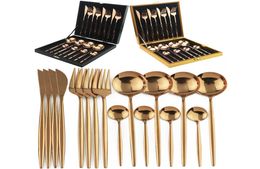16pcs Dinnerware Set Rose Gold Cutlery Set 1810 Stainless Steel Tableware Fork Knife Spoon Dinner Set Silverware With Gift Box T26435055