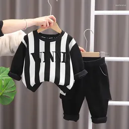 Clothing Sets Baby Boy Luxury Clothes 2024 Spring Korean Style Vertical Letter Round Neck Long Sleeved Hoodies And Pants Kids Boys Outfit