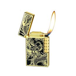 Creative Metal Butane Gas Unfilled Lighter Dragon Pattern Side Grinding Wheel Soft Flame Lighter