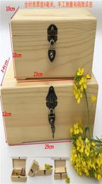 Large pine wood box Customised rectangular locking storage gift post Christmas trees LJ2008127973630