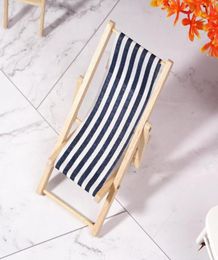 112 Mini Beach Lounge Chair Dollhouse Miniature Chairs Garden Decoration Furniture Folding Stripe Deck Chair DIY Home Decor5628632