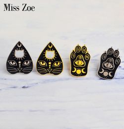 Miss Zoe Witchcat Black cat paw Star moon eye Witch craft Magic Course Enamel Pins Gold silver brooch Badge Denim coat Jewelry Gif9118439