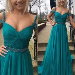 Cheap Bridesmaid Dresses Dark turquoise chiffon Maid Of Honour Gowns Formal Pleats Wedding Guest Dress A Line Crystals 2019 Sash 266N