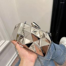Evening Bags Chain Three-dimensional Rhombus Hasp Metallic Colour Individuality Shoulder Bag PVC Crossbody 2024 For Women