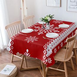 Table Cloth Christmas Snowflakes Red Rectangle Tablecloth Festival Party Restaurant Navidad Decoration Waterproof Dining Round Cover