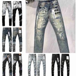 Men's Jeans Mens Designer Jeans Purple Jeans Hiking Pant Ripped Hip Hop High Street Brand Motorcycle Embroidery Close Fitting Slim Pencil Pantsze5w