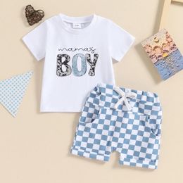 Clothing Sets MISOWMNJOY Letter Print Baby Boy Casual Toddler Summer Outfit Short Sleeve T-Shirt Checkerboard Shorts Kids Clothes