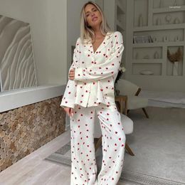 Home Clothing Autumn Love Printed Comfortable Long-sleeved Trousers And Pajamas Two-piece Set For Women's Wear