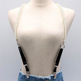 Fashion suspenders women High Quality pearl Leather belts Suspenders male Adjustable 3 metal Clip Belt Strap sexy Suspenders 220509 248d