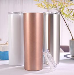 20oz Skinny Tumblers Blanks Sublimation Tumbler Stainless Steel Coffee Mugs Car Vacuum Insulated Cup With Lid Straws DDP Ocean Del4668960