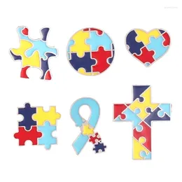 Brooches 6x/Set Autism Puzzle Enamel Pin Badge Clothes Lapel Pins Gift F19D