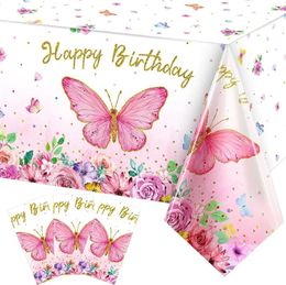 Table Cloth Butterfly Floral Birthday Decoration Plastic Tablecloth Rectangular Disposable Waterproof Cover Party Supplies 54 108inch