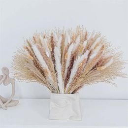 Decorative Flowers Wholesale 85PCS Real Pampas Grass For Decoration Party Dried Natural Bulrush Wedding Tall Fall Home Design Decor