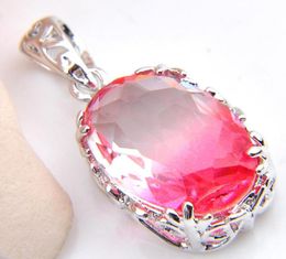 luckyshine oval bi Coloured tourmaline gems pendants silver claw inlay honey cute wedding necklaces pendants Jewellery 10 pcs 59297556434601