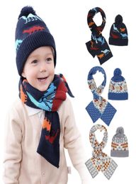 DHL 5 Colours INS Baby Kids Boys Girls Caps Beanies with Scraf 2Pieces Set Dinosaur Christmas Desginers Winter Children Scrave2716482