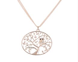 Tiny Crystal Animal Owl Pendant Necklace Multilayer Chain Tree of life Necklaces Jewellery SilverRose Gold for Women Gift Female co9131485