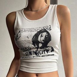 Women's Tanks Women Ribbed Tank Top Camisole Summer Sexy White Crop Tops Y2k Graphic O Neck Solid Clothing