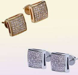 Mens 3D XL Large CZ Micro Pave Bling Bling Earrings Square Curved Screen Block Screw Back Stud Earring Hip hop Jewelry1371555