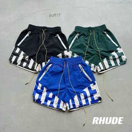 Mens Shorts Designer Short Fashion Clothing Beach Canned Rhude 23fw High Street Heavy Industry Spliced Woven Couple Loose Capris Joggers Sportswear Outdo JH0C