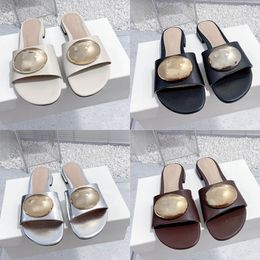 Gold Buckle Mules Slides planos Sandal Peep Deds Slippers Designer Sandals Women Slip Slipper Leather Comfort Mules Beach Sliders Summer ao ar livre Sandale de luxo