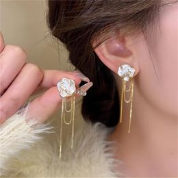 Dangle Earrings Exquisite White Camellia Flower Drop For Women Elegant Chain Tassel Rose Floral Butterfly Versatile Jewellery