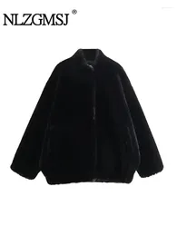 Women's Jackets Nlzgmsj Faux Fur Jacket Women Winter Coats 2024 Soft Oversize Bomber For Thick Warm Outerwear