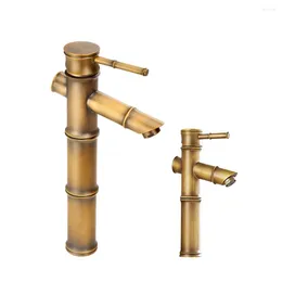 Bathroom Sink Faucets Antique Brass Waterfall Faucet Vessel Tall Bamboo Water Tap Mixer And Cold Single Hole Basin Vintage