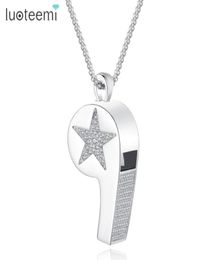 Pendant Necklaces LUOTEEMI Trendy White Gold Colour Whistle Necklace For Women Top Quality CZ Crystal Stars Shaped Jewellery Gift1378408