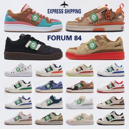 OG Womens Mens Bad Bunny Designer Casual Shoes Forum 84 Low Trainers Leather Suede Upper Cream Leopard OG Fashion Brown Blue Tint Pink Green Gum Platform Sneakers 36-45