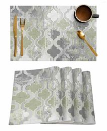 Table Mats Retro Abstract Paint Mottled Green Kitchen Tableware Cup Bottle Placemat Coffee Pads 4/6pcs Desktop