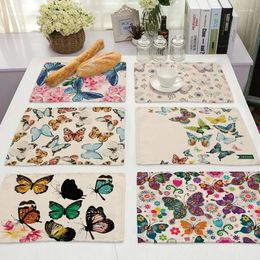 Table Mats 42x32cm Kitchen Placemat Butterfly Print Linen Nordic Style Cup Mat Western Waterproof Drink Coasters