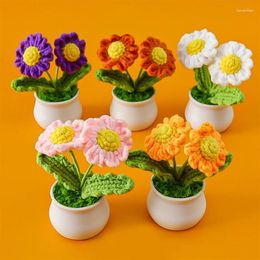 Decorative Flowers Handmade Crochet Artifical Daisy Bonsai Knitted Flower Desk Decorations Woven Crafts Gift Room Office Party Decoration