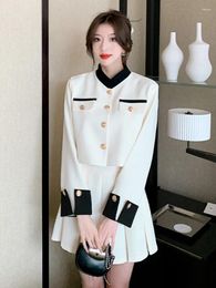 Work Dresses 2024 Autumn Small Fragrance Two Piece Set For Women Short Coat Pleated Skirt Suits Korean Elegant Fashion OL 2 Outfits