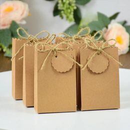 Gift Wrap 10Pcs Kraft Paper Bags With Label Rope Jewellery Cookie Candy Packaging Wedding Favour For Guest Birthday Party Decor