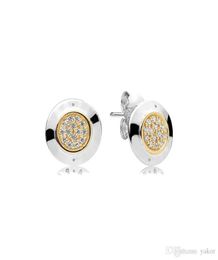 Classic design Round Disc 14K Gold plated Stud EARRING set Original box for 925 Silver CZ Diamond Earrings for Women4402700