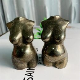 Decorative Figurines 8CM Natural Pyrite Stone Model Statue Handmade Female Body Carved Crafts Figurine Healing Crystal Home Ornament Gift