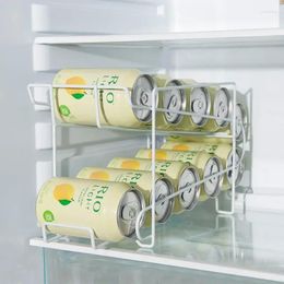 Kitchen Storage Coke Beer Double Layer Iron Racks Family Refrigerator Can Juice Containers Cabinet Organiser