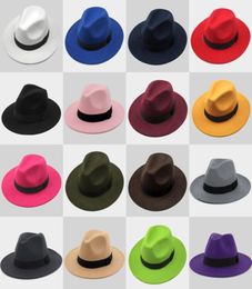 New Fashion TOP hats for men women Elegant fashion Solid felt Fedora Hat Band Wide Flat Brim Jazz Hats Stylish Trilby Panama Cap8789682